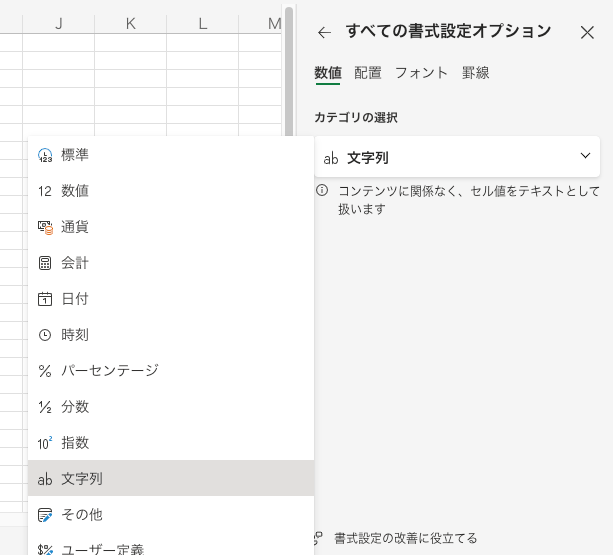 書式オプションで文字列を選択