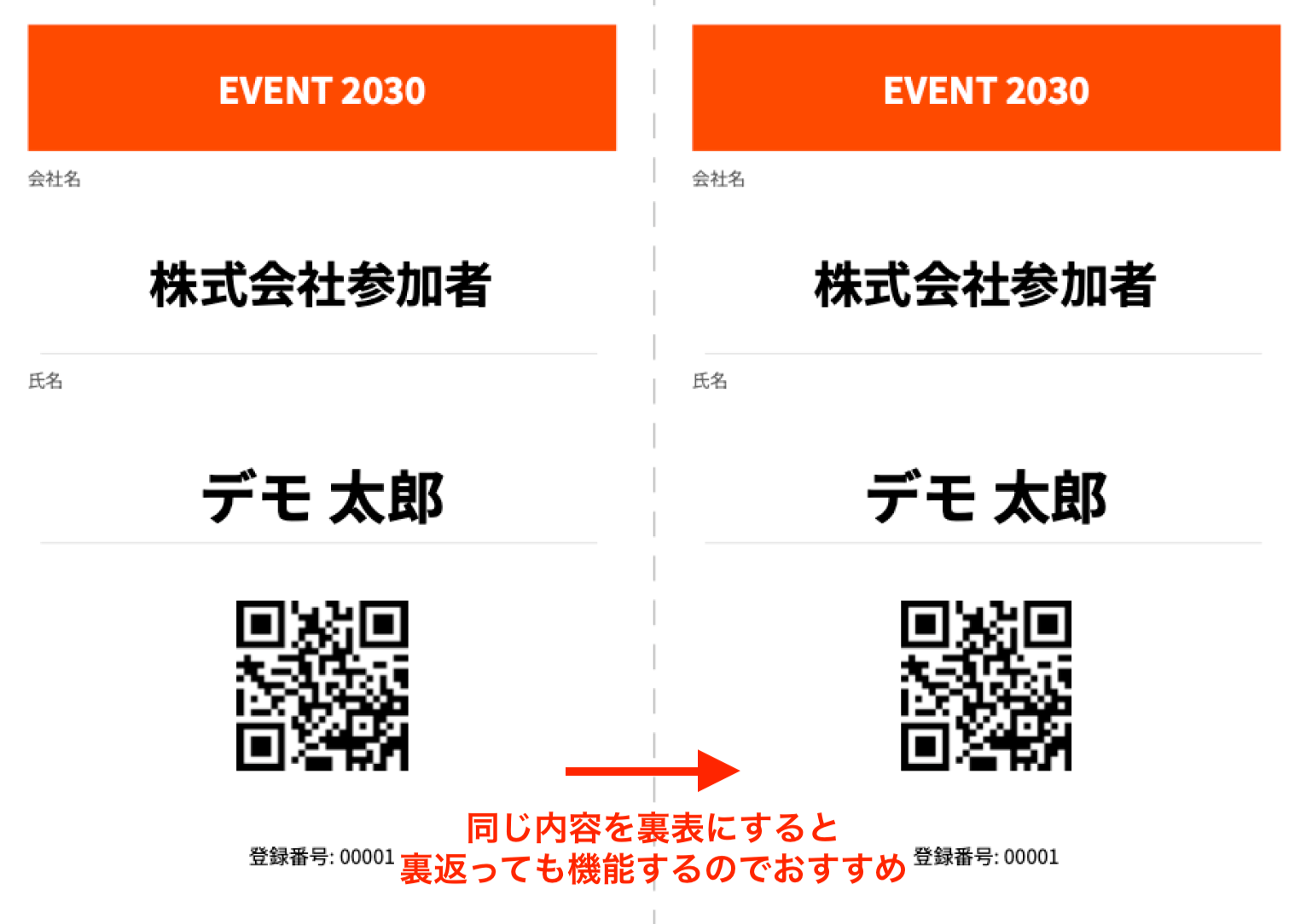 A4四つ折り参加証の裏面のレイアウト例