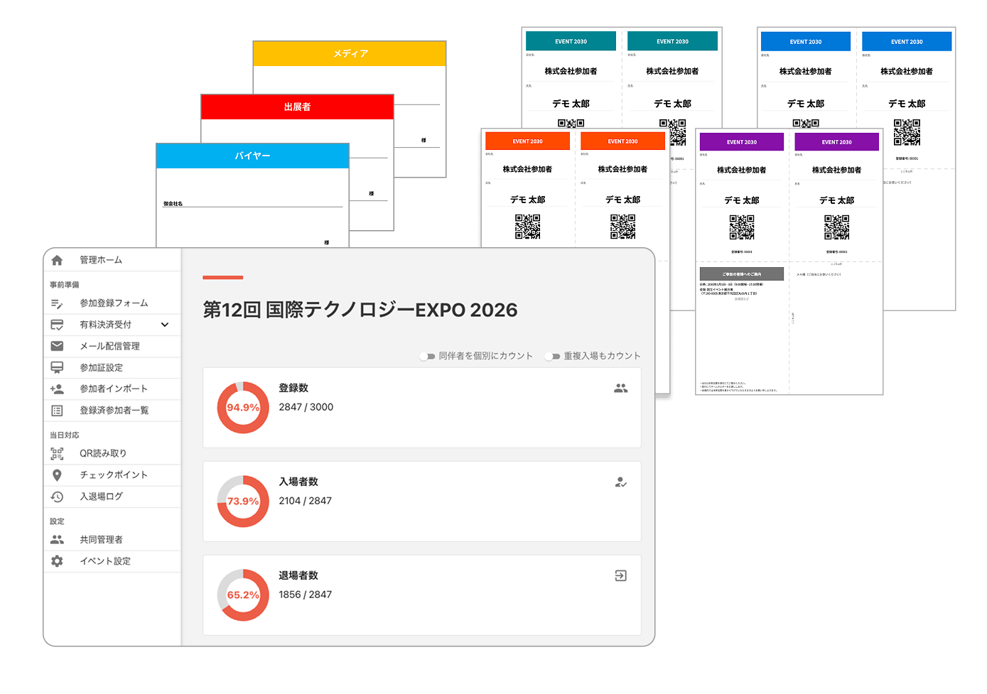 QR ENTRY 管理画面とA4参加票